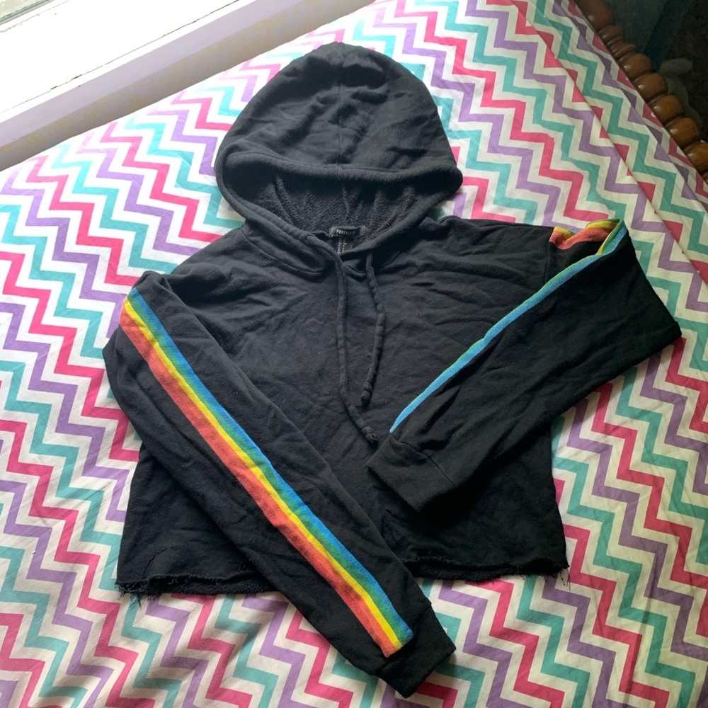 Rainbow striped crop hoodie/sweatshirt (small)